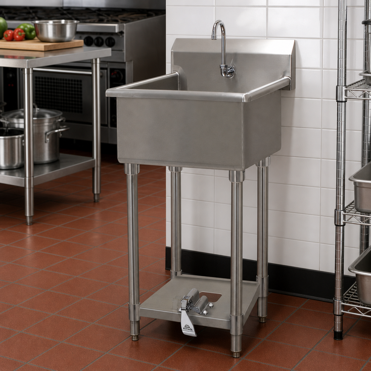 Product image #2 for Advance Tabco One-Station Floor-Mounted Stainless Steel Service Sink with Toe-Push Valve and Gooseneck Spout