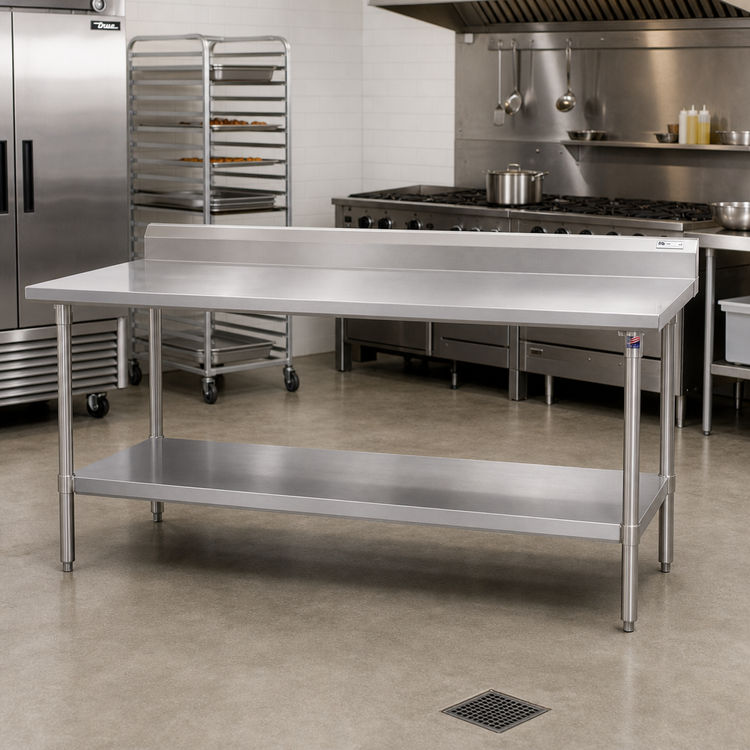 Product image #2 for John Boos Stallion 108-Inch x 30-Inch Stainless Steel Work Table with 5-Inch Backsplash and Adjustable Undershelf