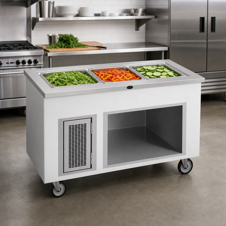 Product image #2 for 48 Inch Mobile 3-Pan Ice-Cooled Cold Food Table with Enclosed Base