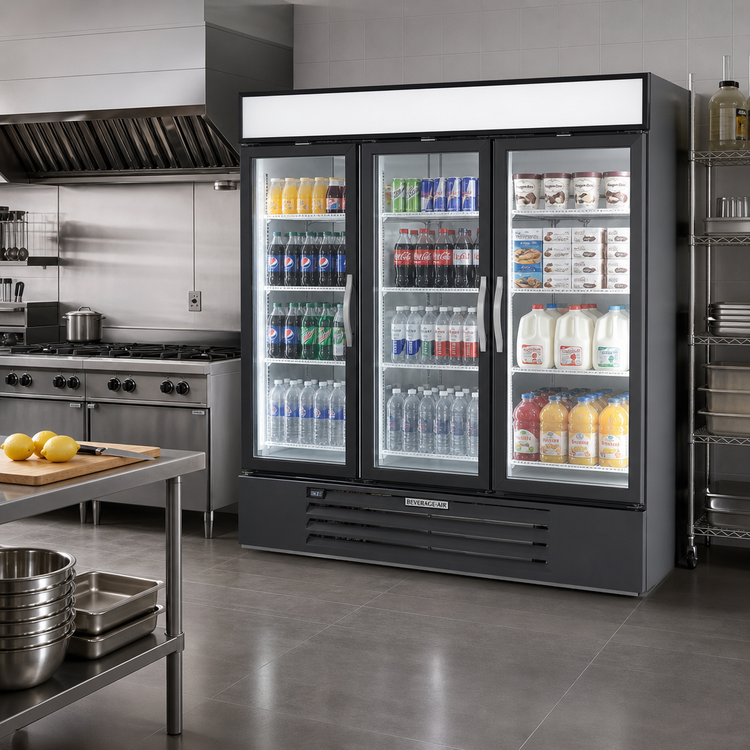 Product image #3 for Beverage Air MarketMax Three-Section Dual Temp Reach-In Glass Door Merchandiser Refrigerator/Freezer