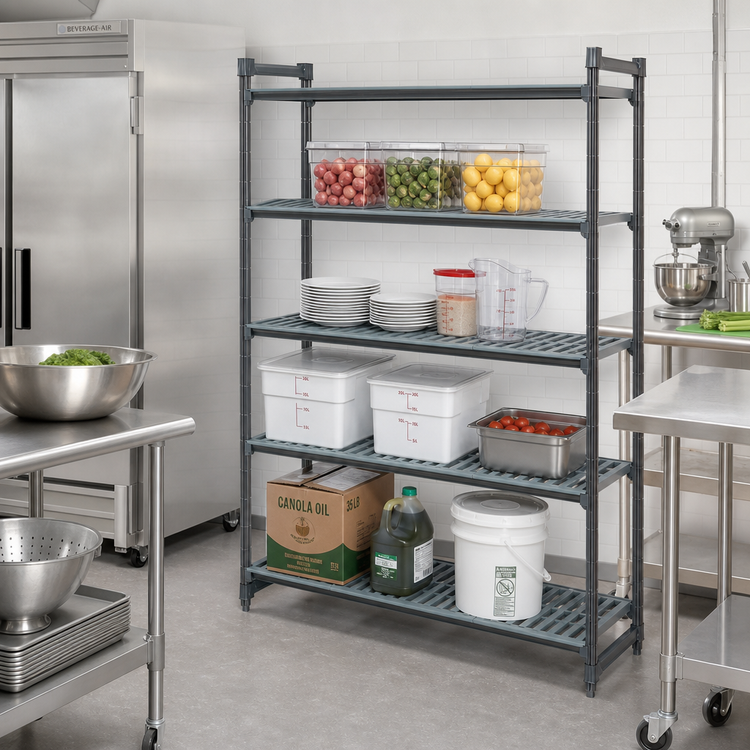 Product image #2 for Cambro Camshelving Basics Plus 18 x 36 x 84 Inch 4-Tier Vented Polymer Shelving Add-On Unit, Brushed Graphite