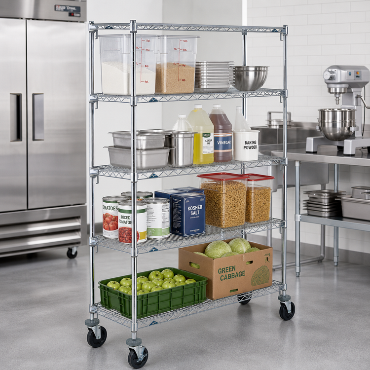 Product image #2 for Metro Super Erecta 5-Shelf Super Adjustable Wire Stem Caster Cart, 36 x 24 x 67-7/8 Inches, Chrome