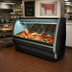 Thumbnail image #2 for Howard-McCray 40E Series Endless Design Red Meat Service Case, 51-1/2 Inch Wide, Remote Refrigeration, Curved Glass, Black Exterior/White Interior, LED