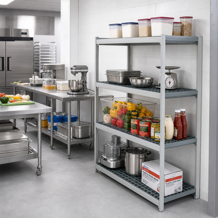 Product image #2 for Fermostock 4-Tier Polymer Shelving Unit Expansion Kit, 26 W x 22 D x 71 H, Gray