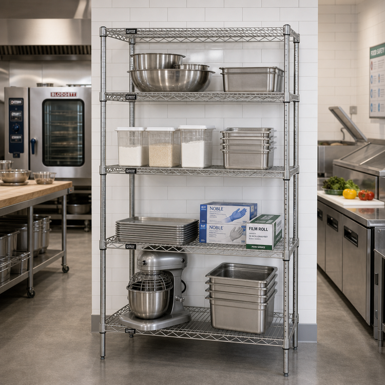 Product image #2 for Quantum 36-Inch W x 18-Inch D x 63-Inch H Stationary Wire Shelving Starter Kit with 4 Shelves, 304 Stainless Steel