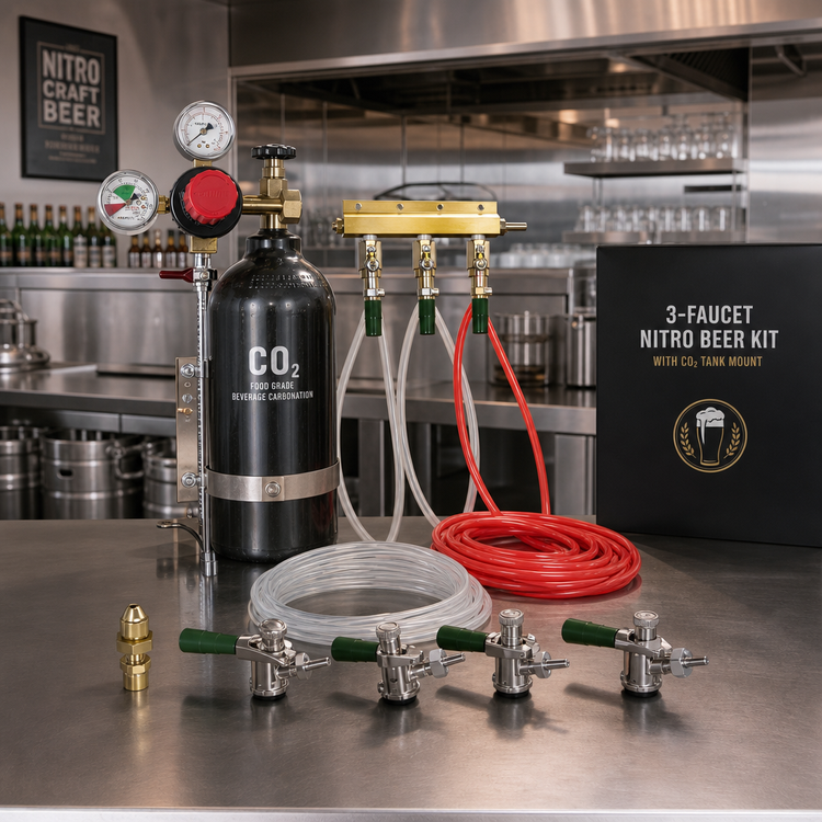 Product image #2 for 3-Faucet Nitro Beer Kit with CO2 Tank Mount, Primary Regulator, Manifold, Lines and Sankey Taps