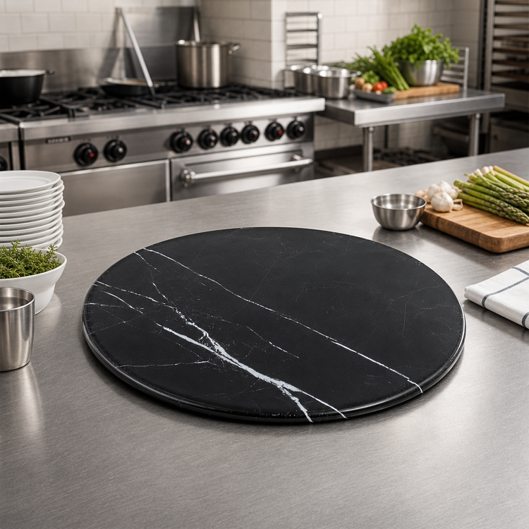 Product image #2 for 17-1/4 Inch Round Melamine Serving Board, Black Marble Pattern