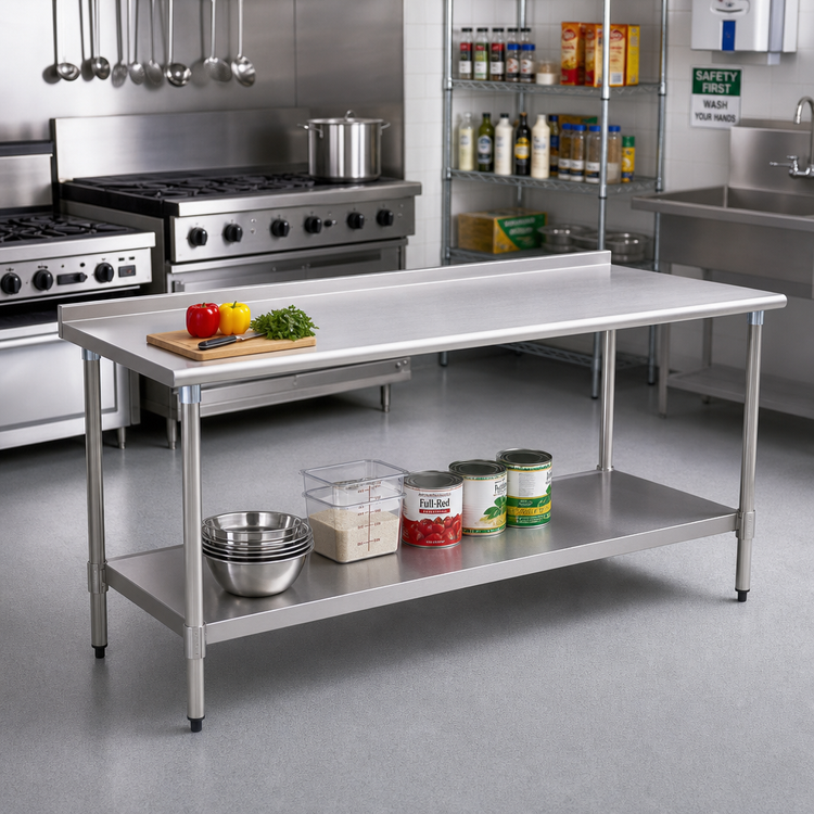 Product image #2 for Eagle Group Spec-Master 60" x 36" Stainless Steel Work Table with 1-1/2" Rear Up-Turn and Adjustable Undershelf