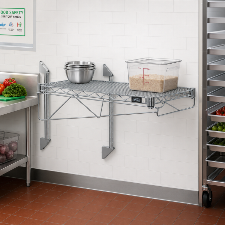 Product image #2 for Wall-Mount Cantilever Single Shelf Kit, 30 x 24 Inches, Gray Epoxy Antimicrobial Finish