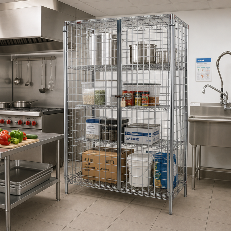 Product image #2 for Eagle Group QuadTruss Stationary Chrome-Plated Wire Security Cage with Padlock Doors, 39-1/4W x 33-1/4D x 67H