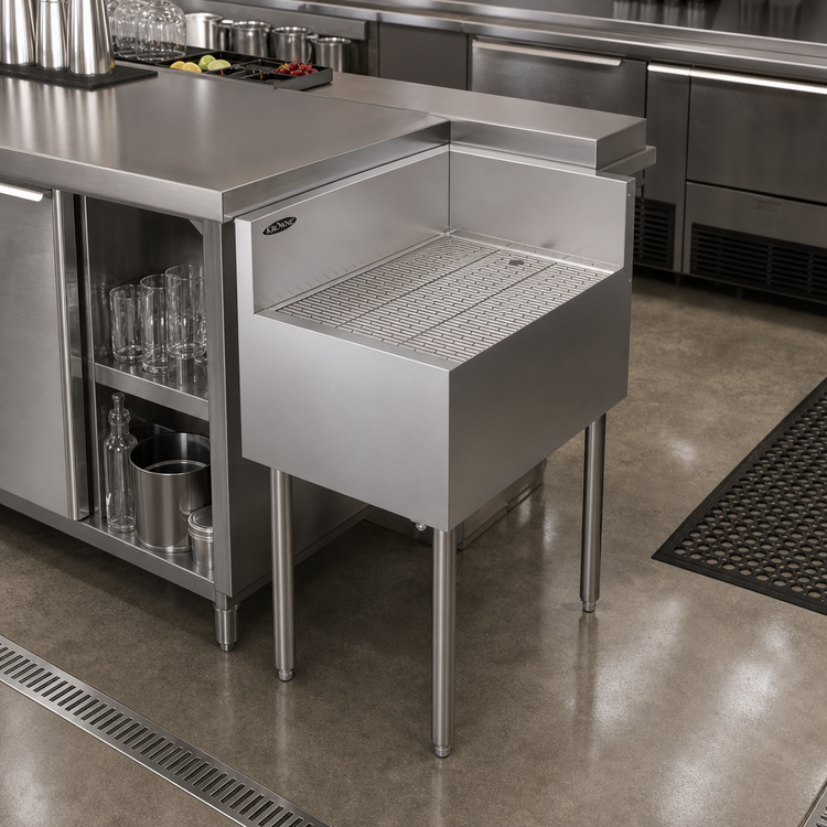 Product image #2 for Krowne Royal Series Open Base Free Standing Left End Return Underbar Corner Drainboard, 18" W x 24" D x 36-1/2" H