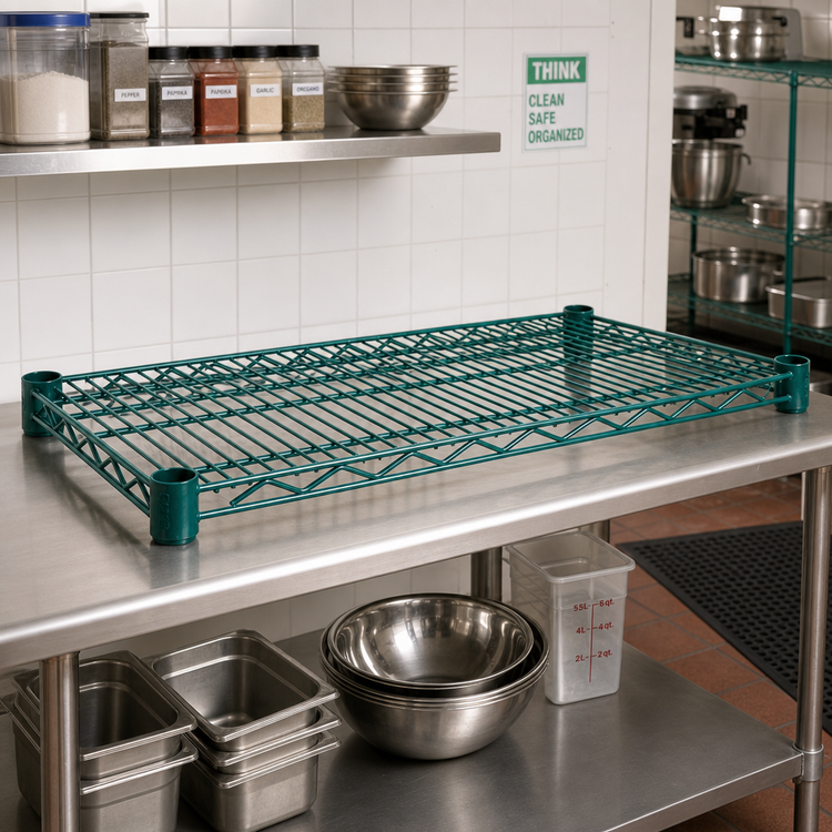 Product image #3 for Advance Tabco Special Value Series Heavy Duty Green Epoxy-Coated Wire Shelf, 54 x 21 Inches