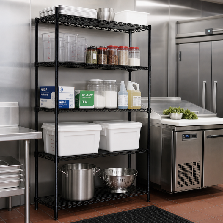 Product image #2 for Quantum 5-Shelf Wire Shelving Starter Kit, 48W x 12D x 54H, Black Epoxy Antimicrobial Finish