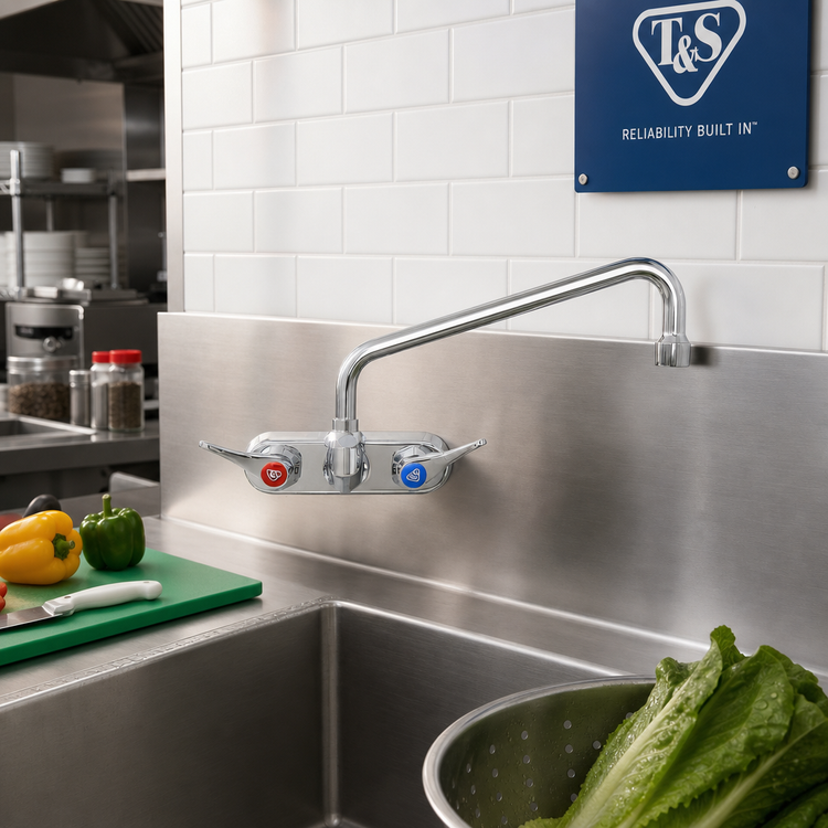 Product image #2 for T&S Brass B-1117-CR-M 4-Inch Centers Wall-Mount Workboard Mixing Faucet with 10-Inch Swing Nozzle