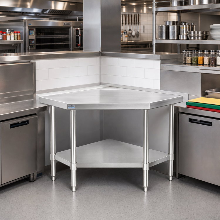 Product image #2 for Eagle Spec-Master Marine Series Stainless Steel Corner Work Table with Undershelf, 30 x 30 Inch
