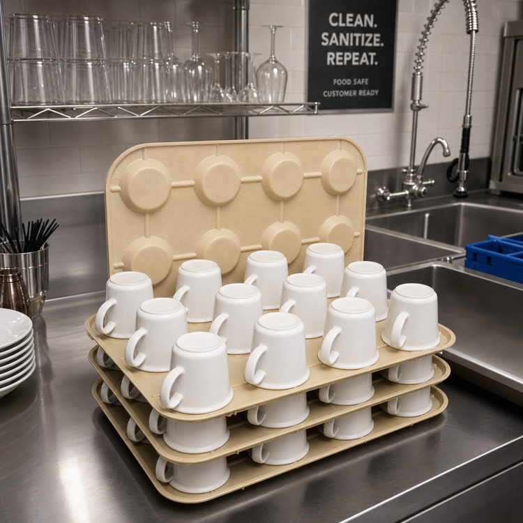 Product image #3 for Cambro Kup Keeper 12-Cup Stackable Bar Glass Storage Rack, Beige