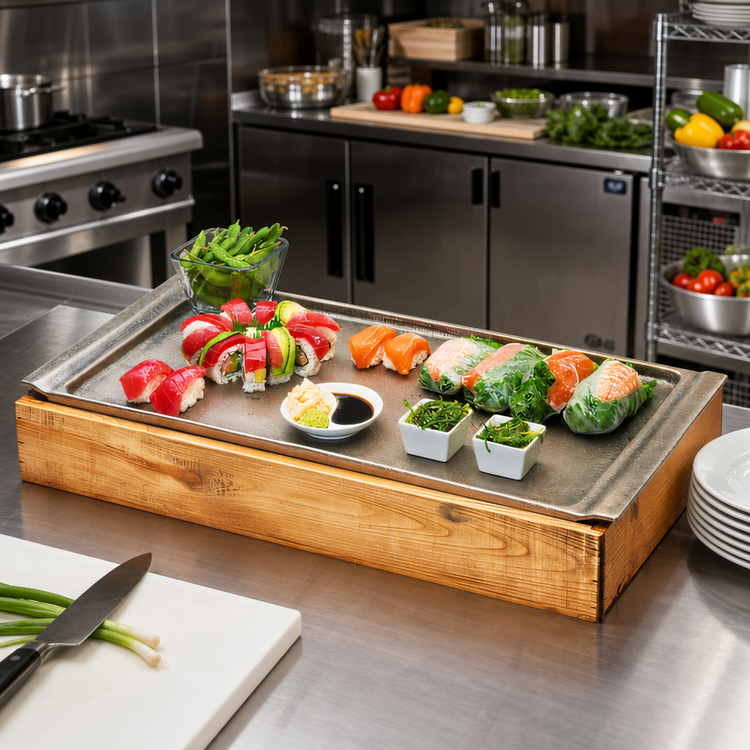 Product image #3 for Cal-Mil Madera Rectangular Cold Concept Base with Cold Pack and Liner, Rustic Pine