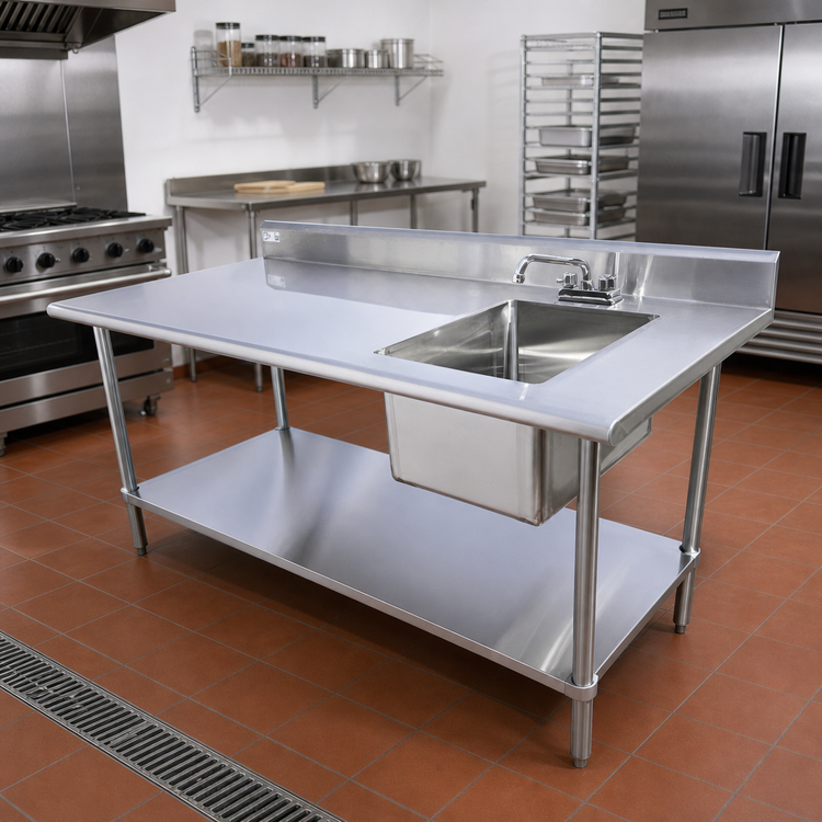 Product image #2 for Serv-Ware 48-Inch Right-Side Sink Table with 16-Gauge 300-Series Stainless Steel Top