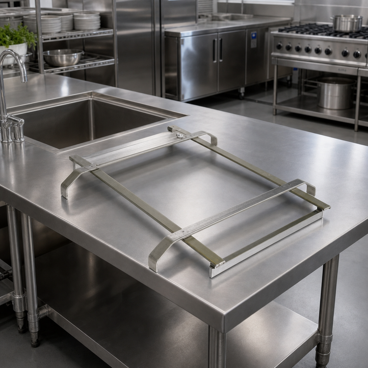 Product image #2 for BK Resources Rack Slide Tray Guide for 20" W x 18" D Sink Bowls, 304 Stainless Steel