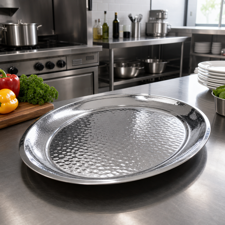 Product image #2 for American Metalcraft Hammered Oval Stainless Steel Serving Tray, 17-1/4 x 13-1/4 x 1-1/8 Inches