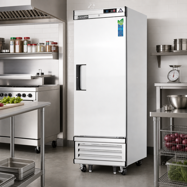 Product image #2 for Everest Refrigeration EBR1 27-Inch Wide One-Section Reach-In Refrigerator, 21.0 Cu. Ft., Bottom-Mounted Self-Contained, Solid Self-Closing Door