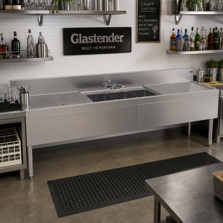 Product image #2 for Glastender Three-Compartment Underbar Sink Unit with Dual Drainboards, 96-Inch x 24-Inch