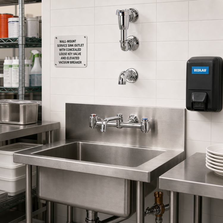 Product image #2 for Wall-Mount Service Sink Outlet with Concealed Loose Key Valve and Elevated Vacuum Breaker