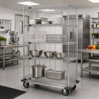 Thumbnail image #2 for Quantum MD2460C47RE Mobile Enclosure Cart with 4 Wire Shelves, 60"W x 24"D x 81"H, Chrome Finish