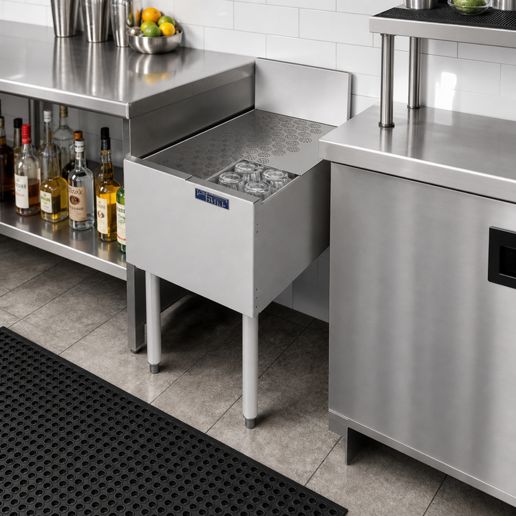 Product image #3 for Top Shelf 12-Inch Freestanding Underbar Stainless Steel Drainboard with 6-Inch Backsplash and Glass Rack Insert