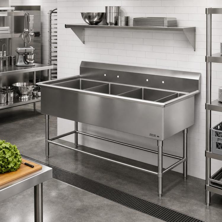 Product image #2 for John Boos Pro-Bowl 4-Compartment Stainless Steel Sink with 10" Backsplash and Legs