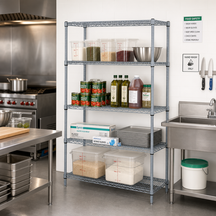 Product image #2 for Quantum 30" W x 14" D x 63" H Wire Shelving Starter Kit, Gray Epoxy Antimicrobial Finish