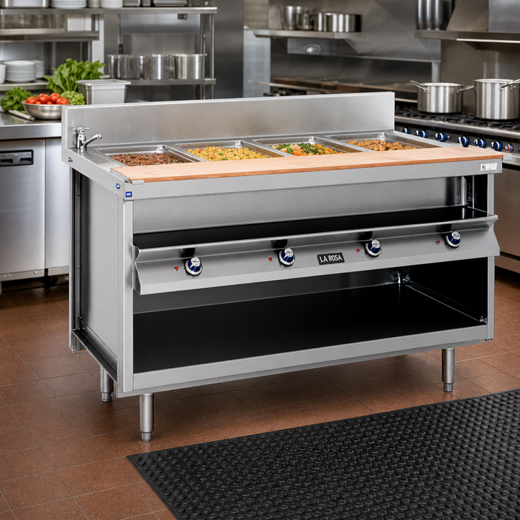 Product image #2 for La Rosa L-82160-28 60" Electric Hot Food Table with 4 Wet/Dry Wells and Open Cabinet Base