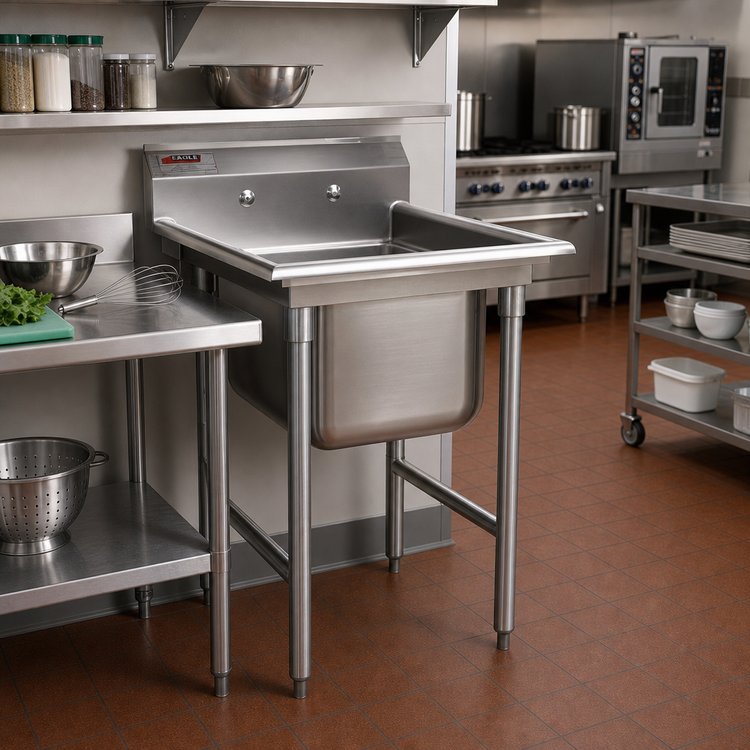Product image #2 for Eagle Group 314 Series 1-Compartment Sink with Left Drainboard, 38-7/8 x 27-1/2 Inches, 304 Stainless Steel