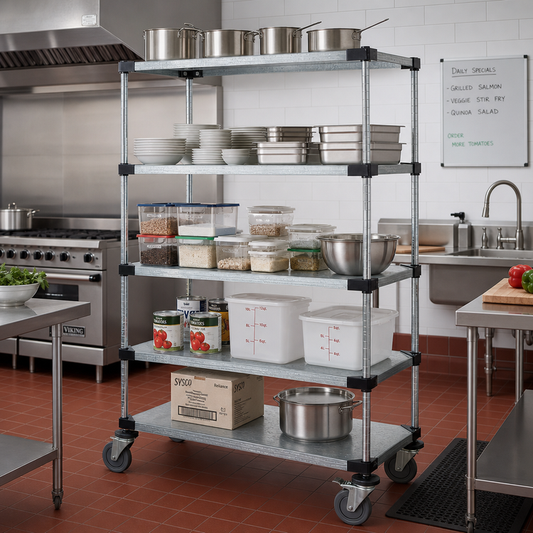 Product image #2 for Quantum 60"W x 24"D x 80"H Mobile Shelving Cart with 5 Solid Galvanized Steel Shelves