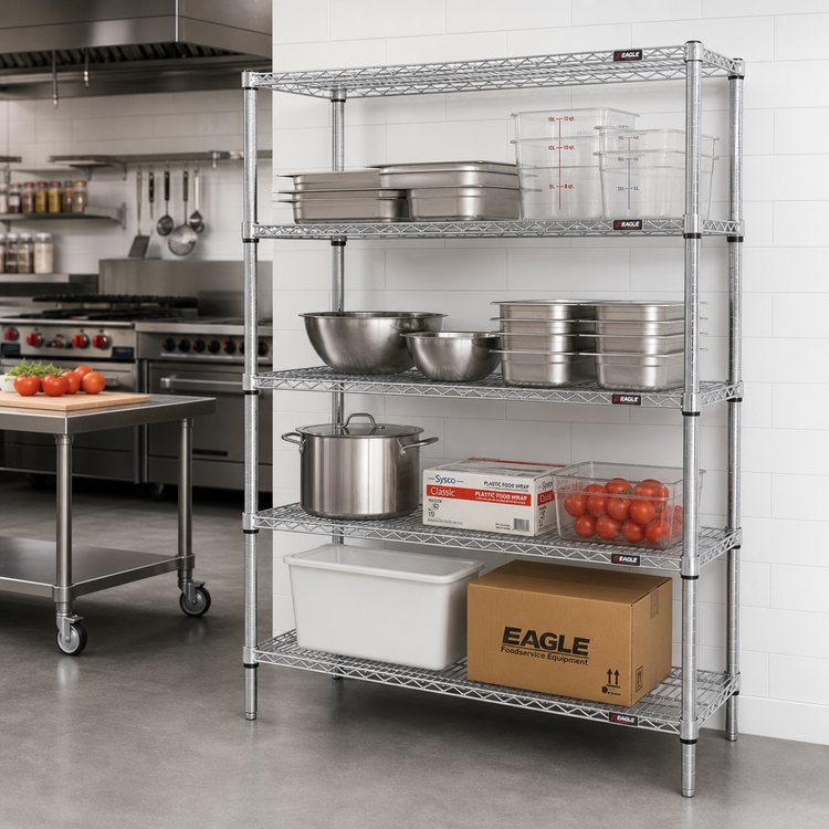 Product image #2 for Eagle Group 4-Tier Stationary Starter Wire Shelving Unit, 60 x 24 x 74 Inches, Stainless Steel Finish
