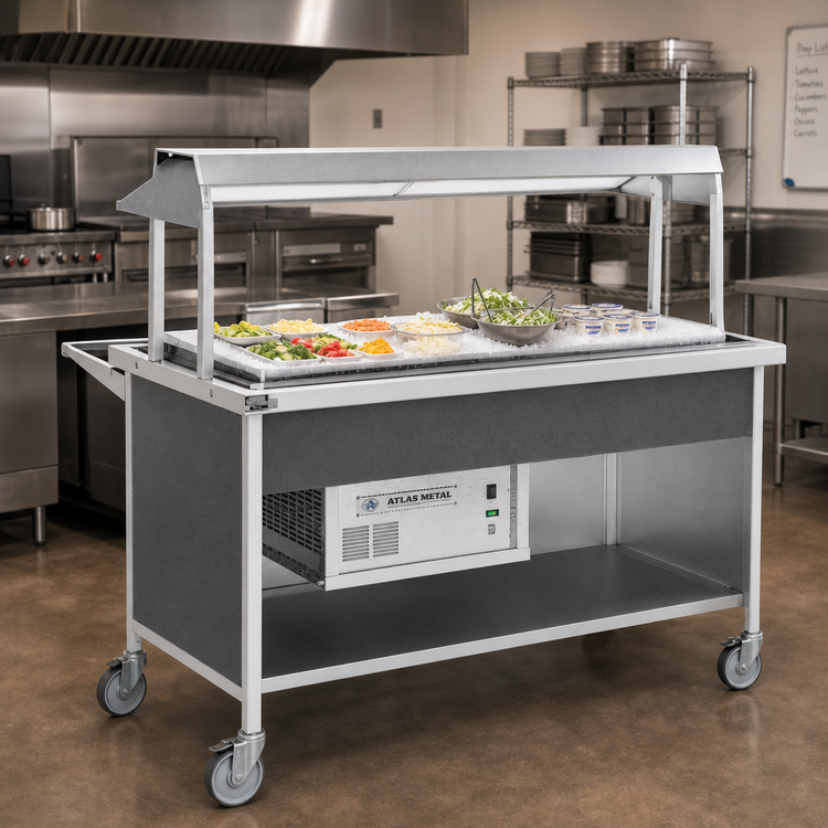 Product image #2 for Atlas Metal CARF-6 Mobile Refrigerated Frost Top Serving Counter, 91-1/4" Length