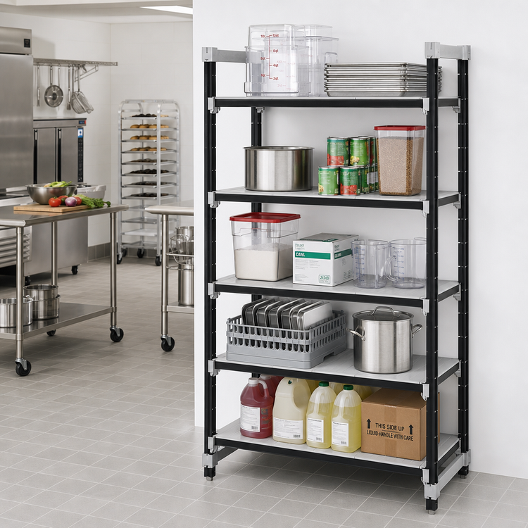Product image #2 for Cambro Camshelving Elements XTRA 5-Tier Solid Stationary Starter Polymer Shelving Unit, 24-Inch Deep x 48-Inch Long x 84-Inch High