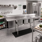 Thumbnail image #2 for Eagle Group 314-18-3-18L-X 3-Compartment Floor Sink with Left Drainboard, 304 Stainless Steel, Galvanized Legs, 80-3/4 x 31-3/4 Inch
