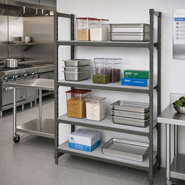 Product image #2 for Cambro Camshelving Basics Plus 18-Inch x 36-Inch 4-Shelf Solid Shelf Kit, Brushed Graphite