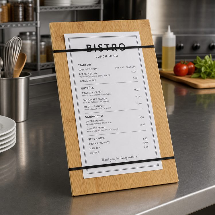 Product image #2 for American Metalcraft Wood/Bamboo Rubber Band Board Tabletop Menu Holder, 9 x 15-1/2 Inches