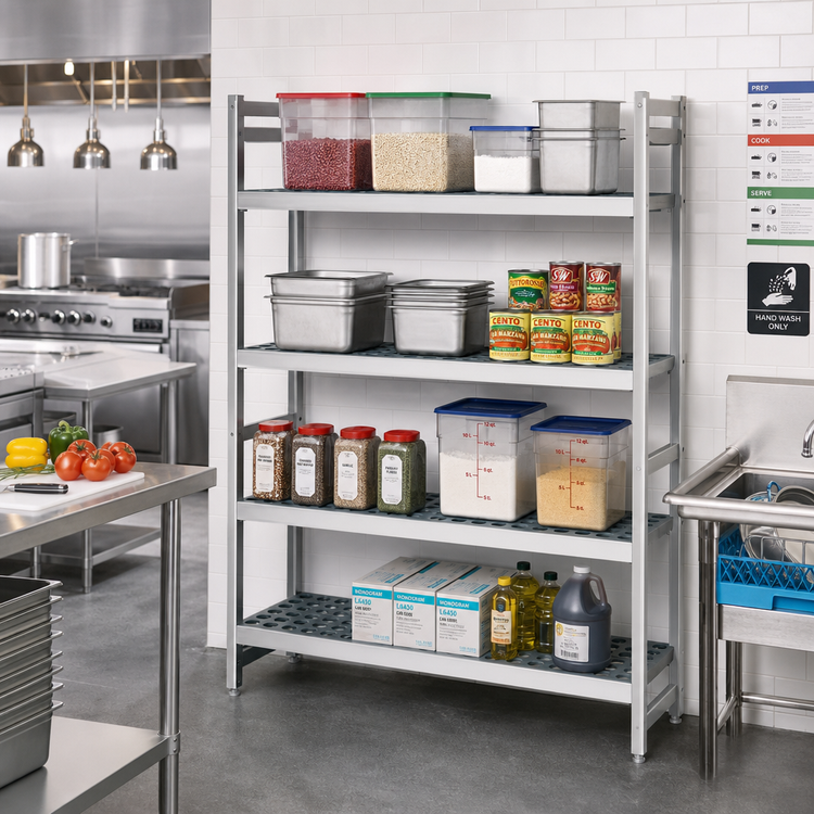 Product image #2 for Fermostock 4-Tier Starter Shelving Unit with Removable Polymer Inserts, 83" H x 26" W x 18" D, Gray