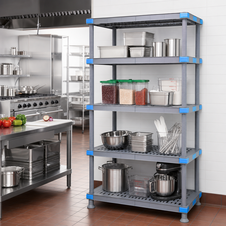 Product image #2 for Millenia 36-Inch W x 21-Inch D x 62-Inch H Stationary Starter Polymer Shelving Unit, 4 Shelves, Gray