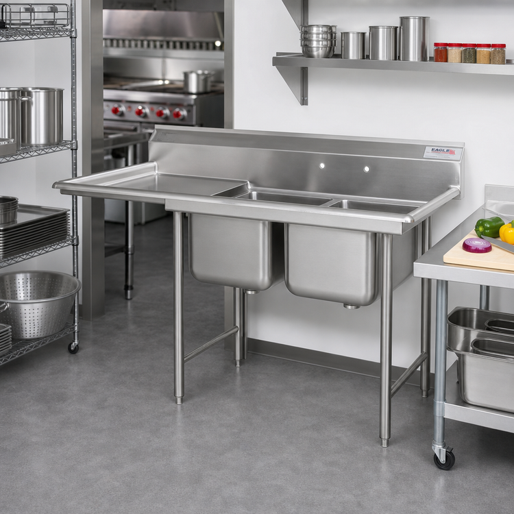 Product image #2 for Eagle Group 414 Series 2-Compartment Stainless Steel Sink with Left Drainboard