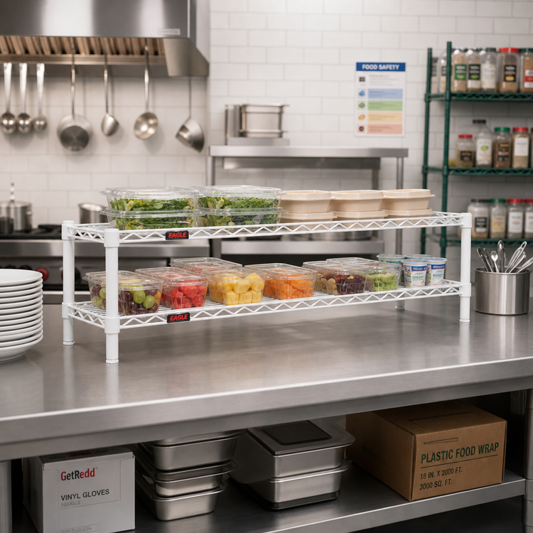 Product image #2 for Eagle Group QuadTruss Front Case Merchandise Cantilevered Shelving Unit, 2-Tier, 36 Inch W x 14 Inch D x 14 Inch H, White Epoxy Finish