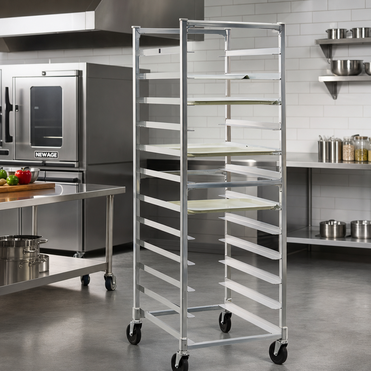 Product image #2 for New Age Full-Height Side-Loading Mobile Aluminum Tray Rack for 24 15 x 20 Trays
