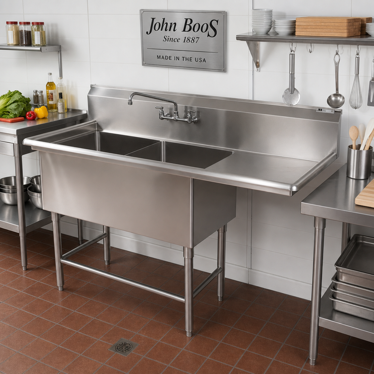 Product image #2 for John Boos Pro-Bowl 2-Compartment Stainless Steel Sink with Right Drainboard, 82-3/16 Inches Wide