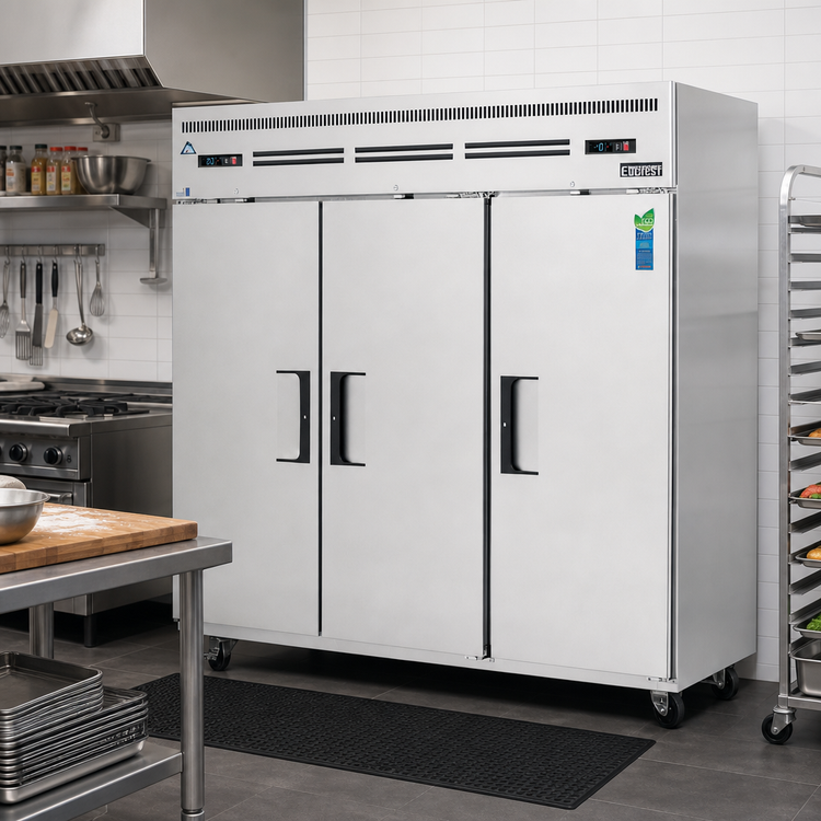 Product image #2 for Everest Refrigeration ESRF3 Three-Section Dual Temperature Reach-In Refrigerator/Freezer Combo with Top-Mounted Compressor