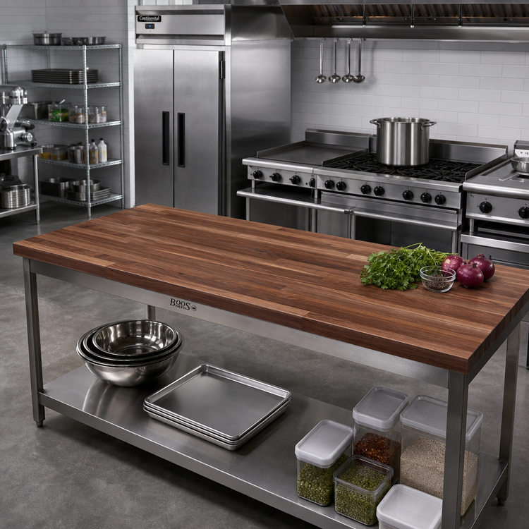 Product image #2 for Boos Block American Black Walnut Kitchen Countertop, Blended Rails, Edge Grain, 144 x 25 x 1-1/2 Inch, Varnique Finish
