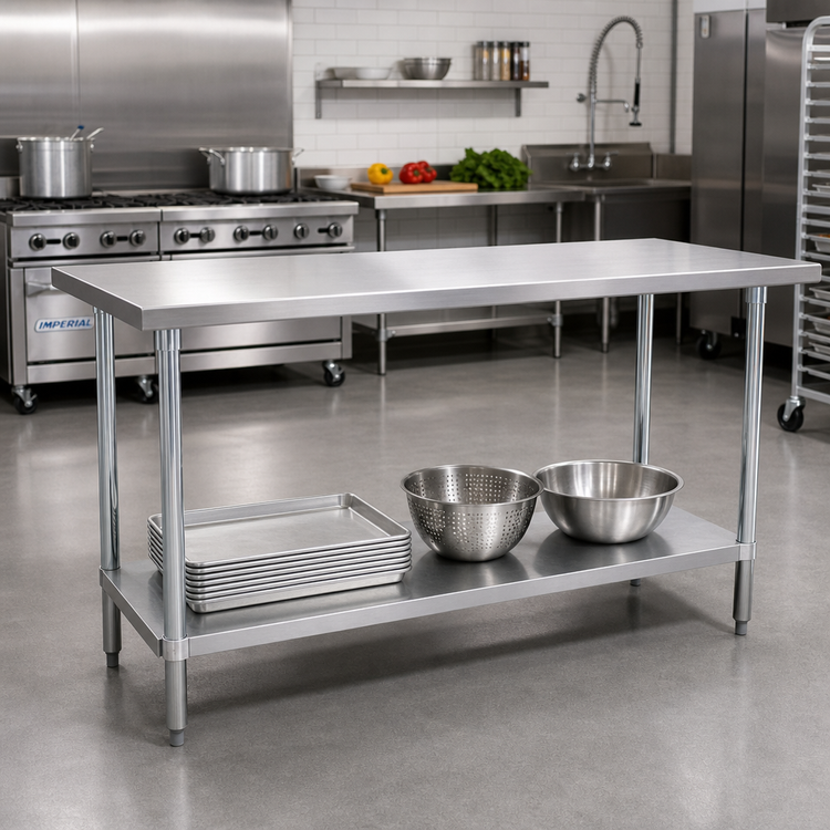 Product image #2 for Advance Tabco Special Value Series 84" x 24" Flat Top Stainless Steel Work Table with Adjustable Undershelf