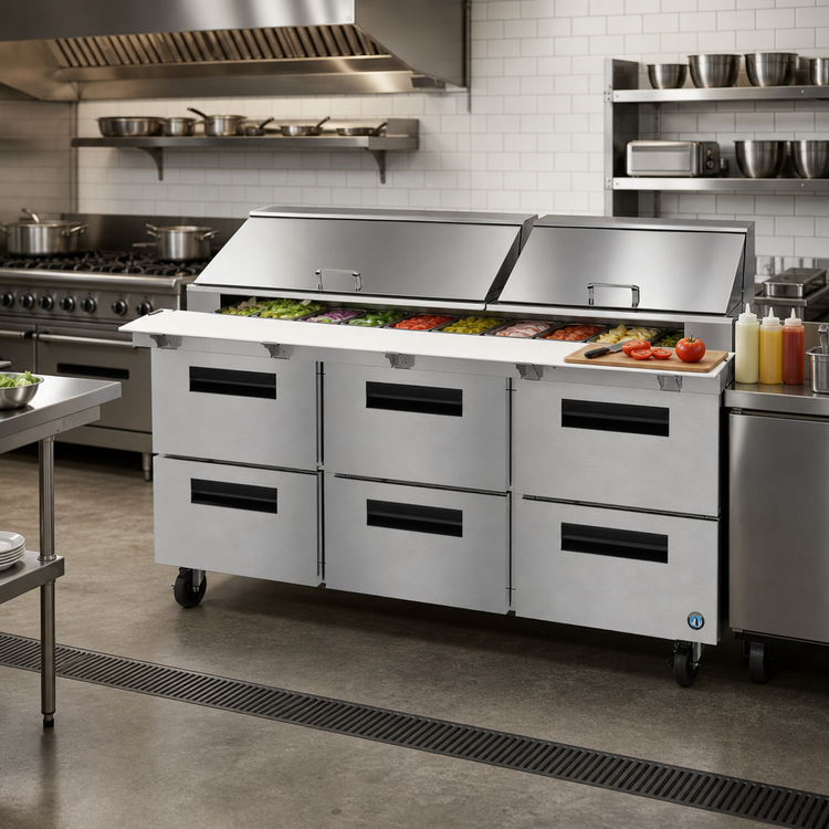 Product image #2 for Hoshizaki Steelheart 72-Inch Three-Section Mega Top Prep Refrigerator with 6 Drawers